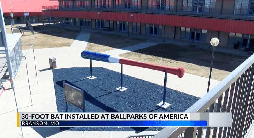 Big baseball bat installed outside Ballparks of America