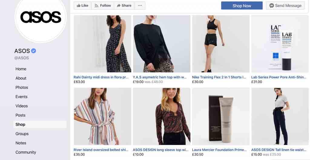 Tienda Asos en Facebook
