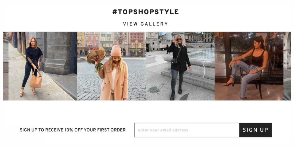 Formulario de registro de correo electrónico de Topshop