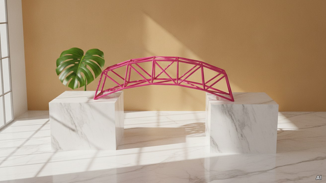 Eine moderne Symbolbrücke zwischen Marmorblöcken steht für den geplanten Übergang.