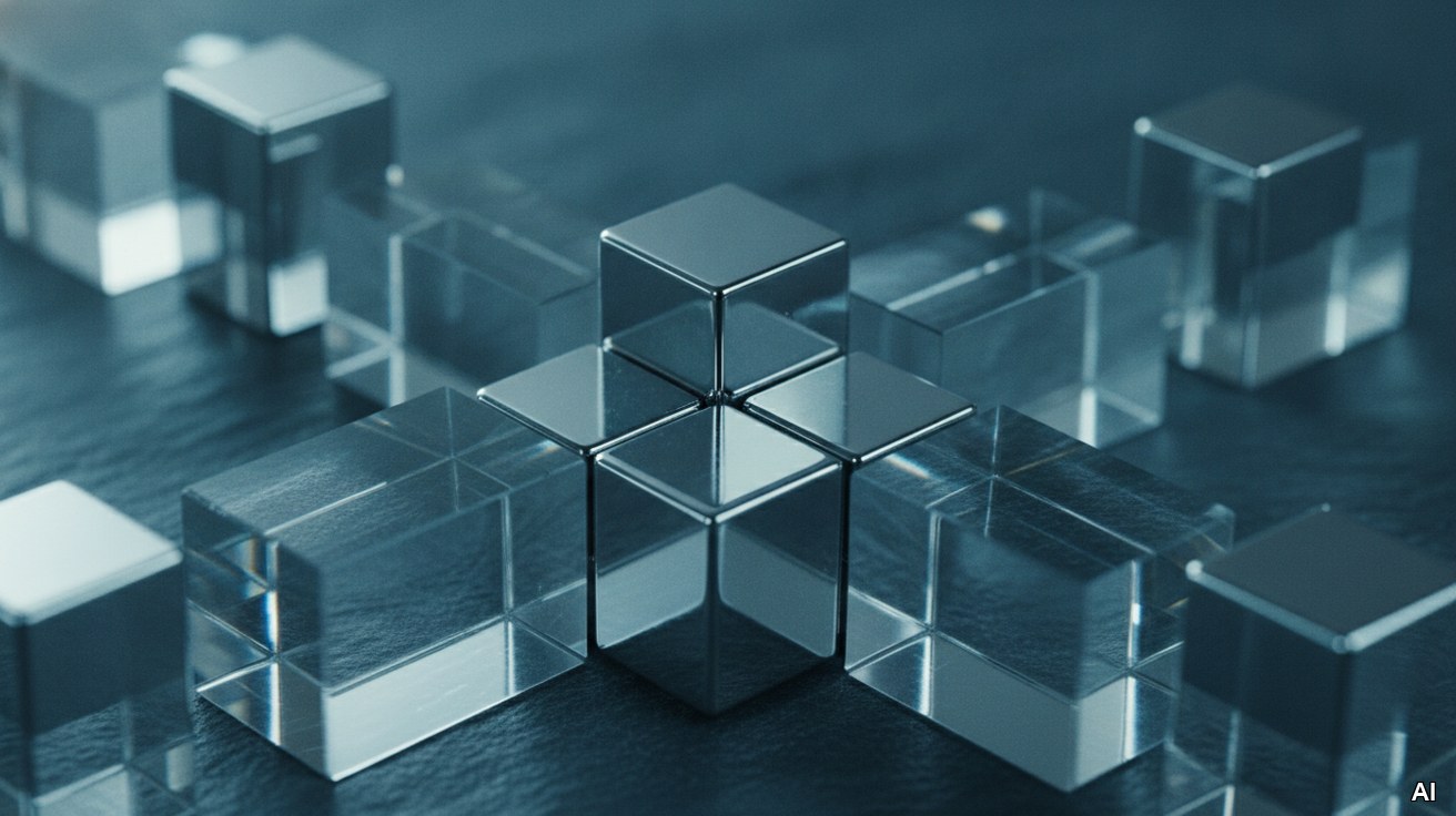 Ineinandergreifende Glaselemente symbolisieren optimale Bilanzstruktur