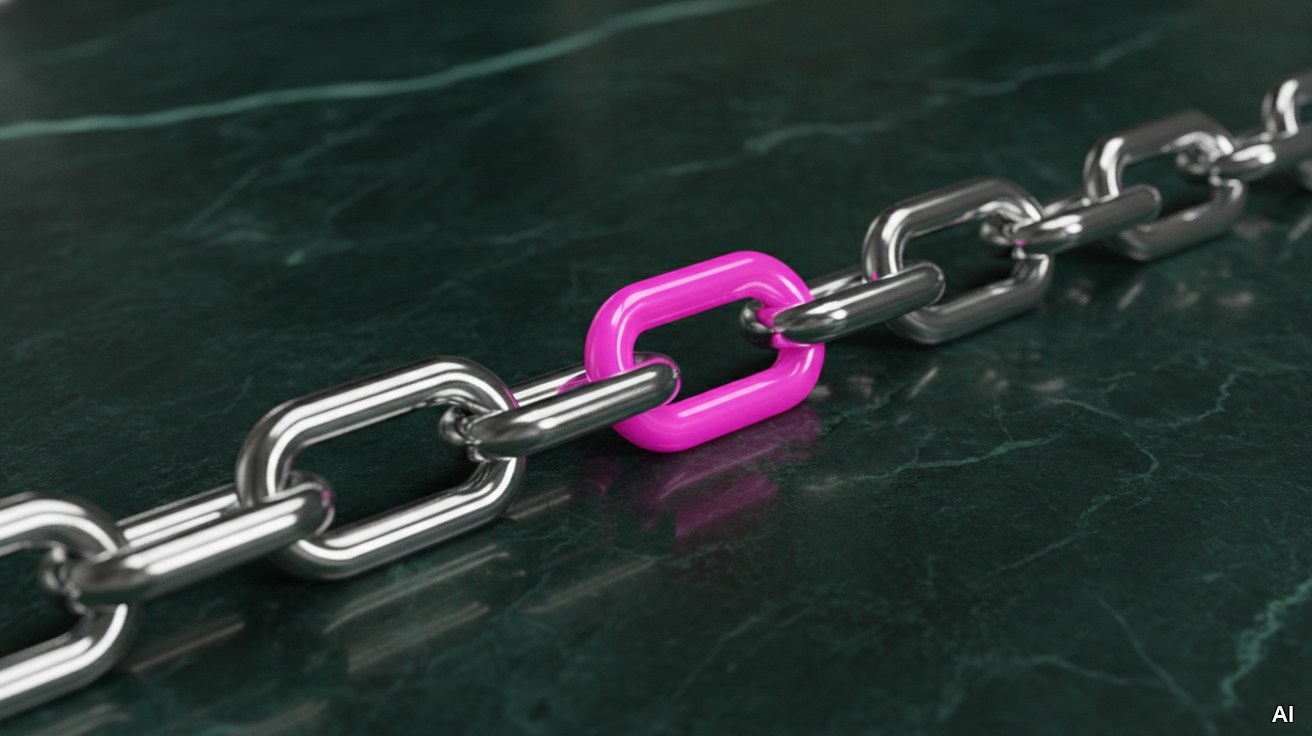 Gliederkette auf grünem Marmor mit einem magenta hervorgehobenen Kettenglied.
