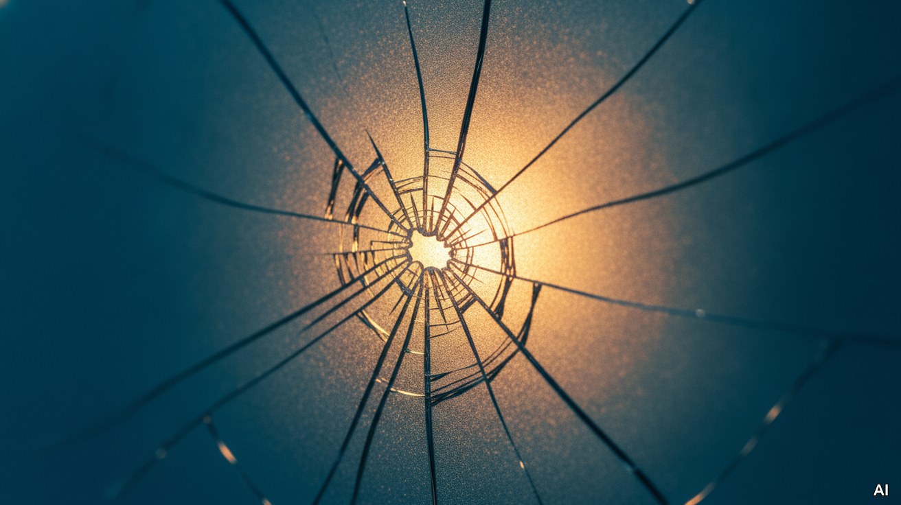 Ein Riss in einer Glasscheibe symbolisiert Frauen, die die Unternehmensnachfolge antreten.