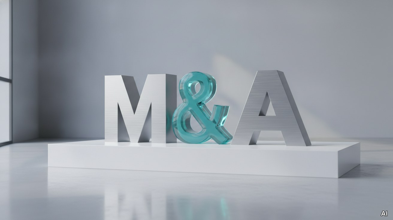 Skulptur der Buchstaben M&A als Symbol fuer Unternehmensübernahmen.