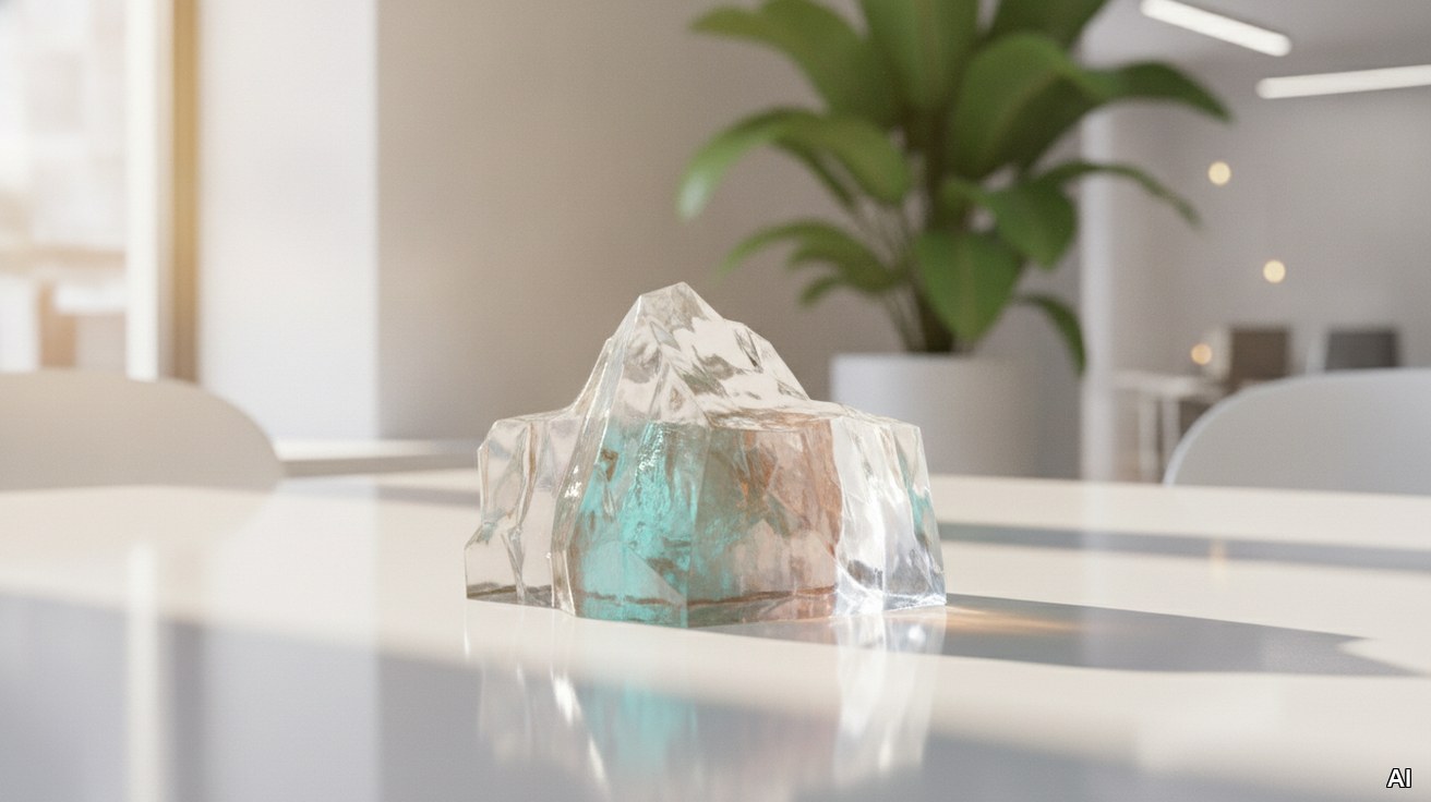 Eisberg-Modell aus Glas symbolisiert Soft-Facts bei der Bewertung.