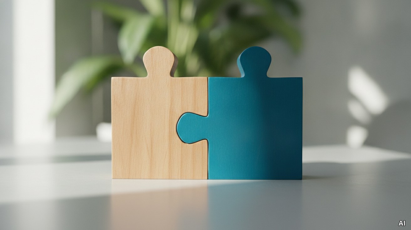 Zwei ineinandergreifende Puzzleteile symbolisieren die Unternehmensnachfolge.