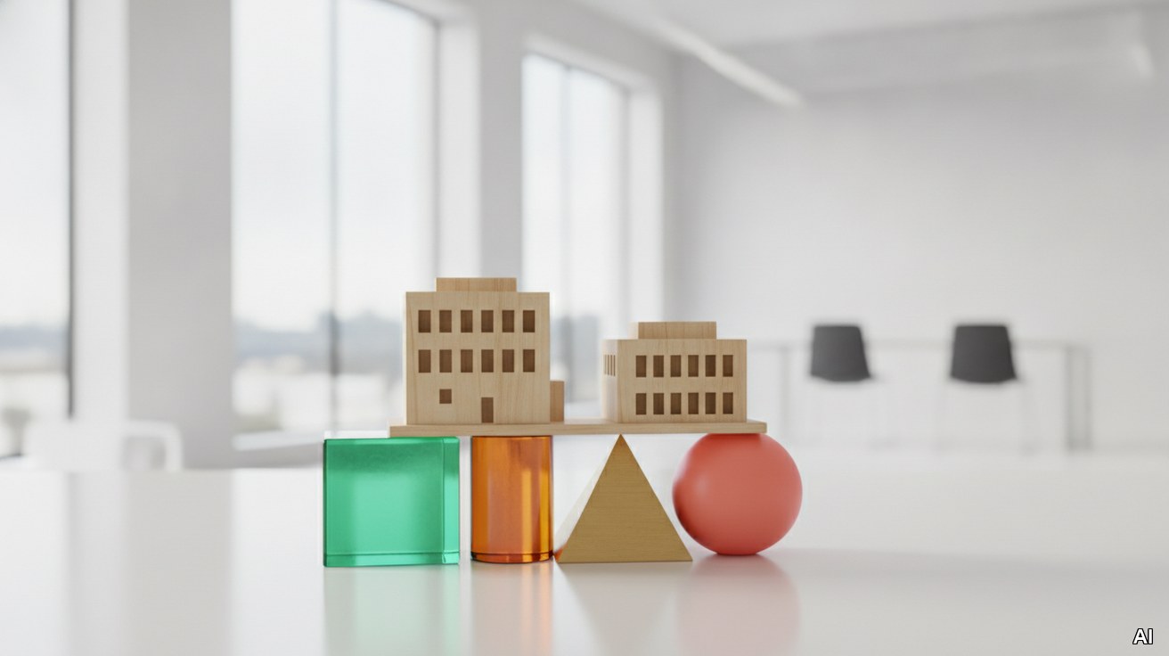 Bunte, ineinandergreifende Bausteine als Symbol für einen Finanzierungsmix.