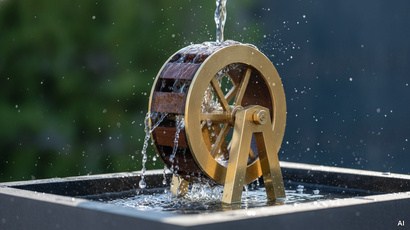 Ein Messing-Wasserrad symbolisiert den fließenden Cash-Conversion-Cycle.