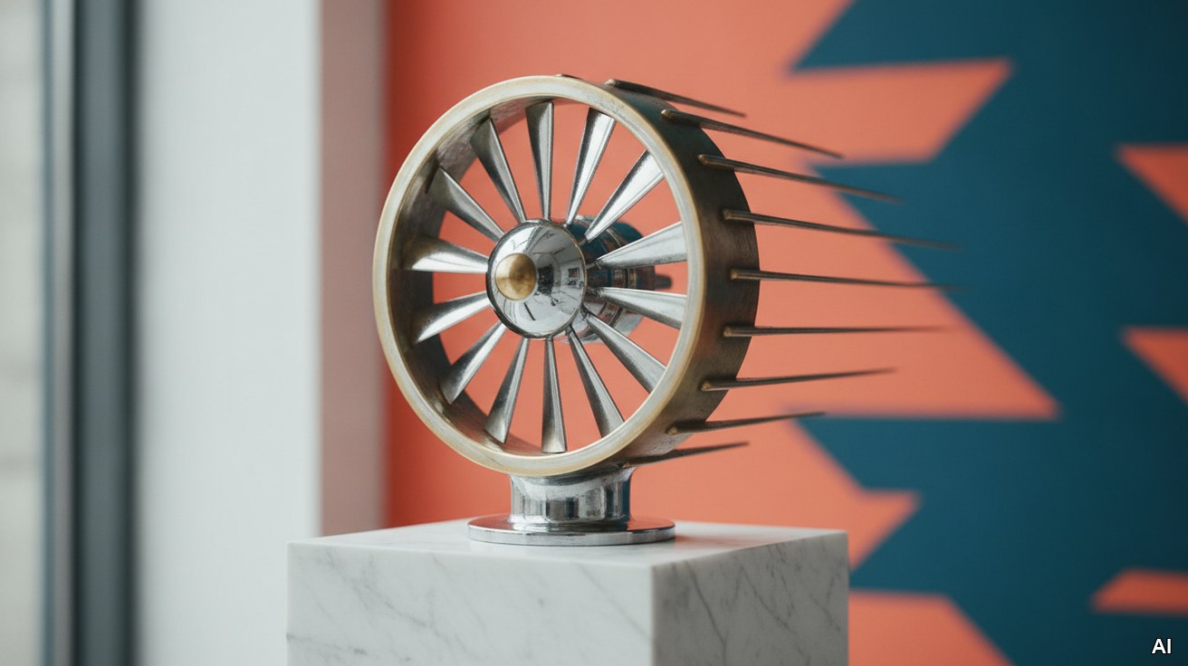 Eine glaenzende Metallturbine symbolisiert die Beschleunigung beim Börsengang.