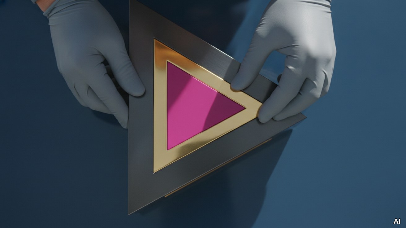 Zwei Hände fügen ein leuchtend magentafarbenes Bauteil präzise ein.