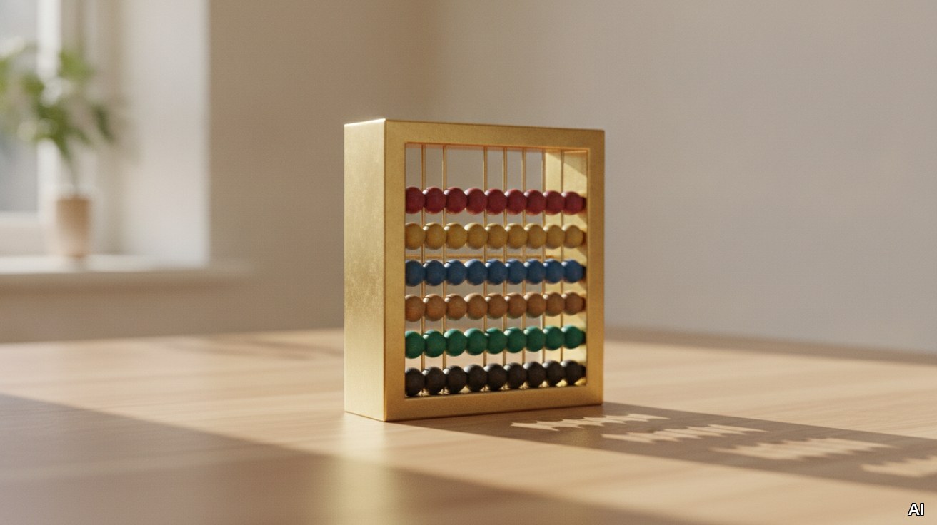 Ein goldener Abakus symbolisiert die Berechnung des Unternehmenswerts.