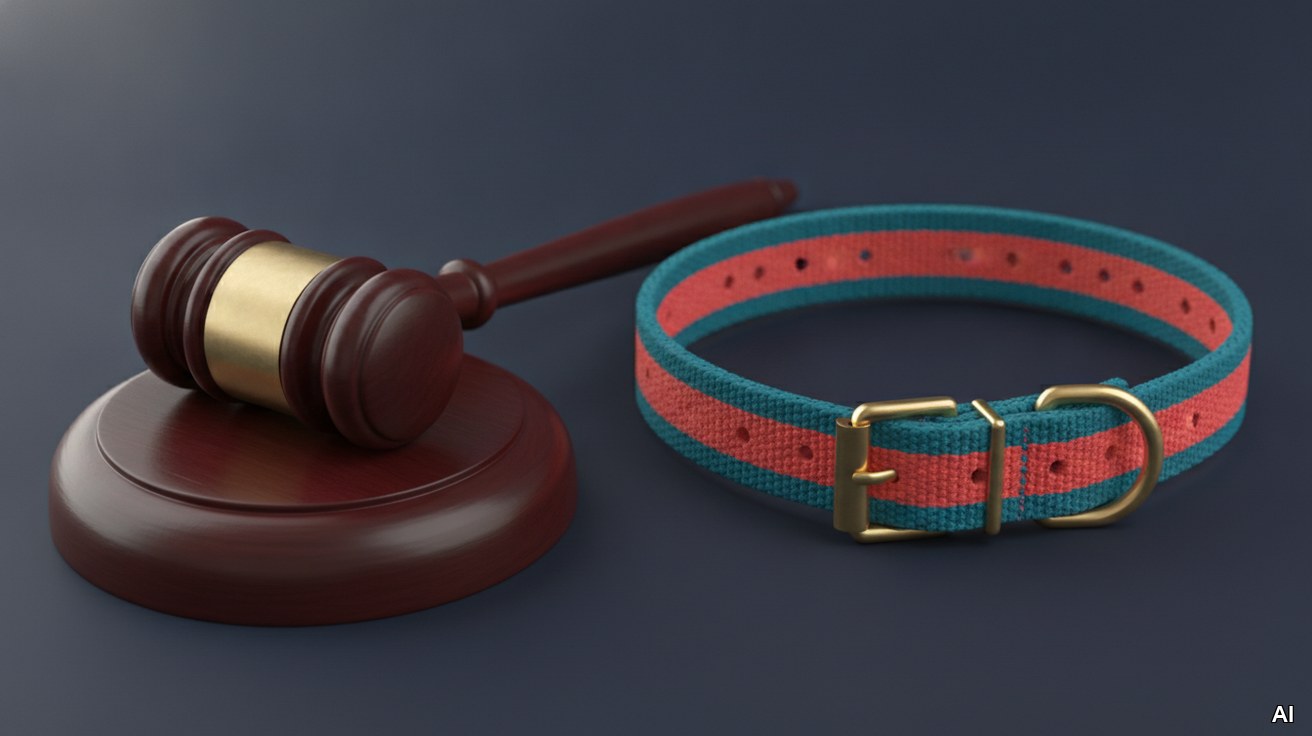 Auktionshammer und elegantes Halsband als Symbol fuer Bieterwettstreit