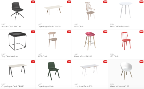 Roomle 3D products catalog via the Roomle floorplanner app