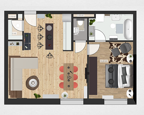 Roomle kleine Wohnung 3D Raumplan