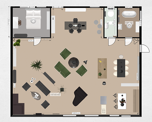 Roomle geräumiges Haus 3D-Grundriss
