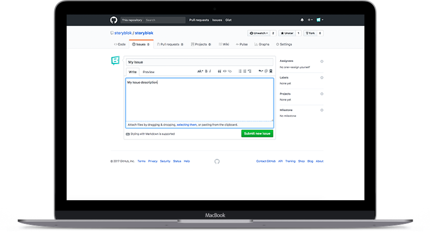 Create you new issue and submit it.