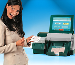 Woman using lottery terminal