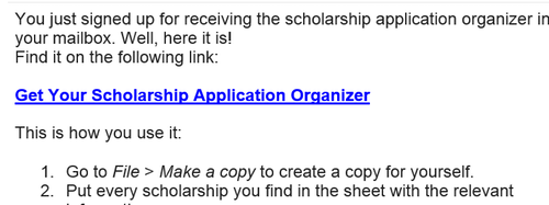 Scholarship organizer email