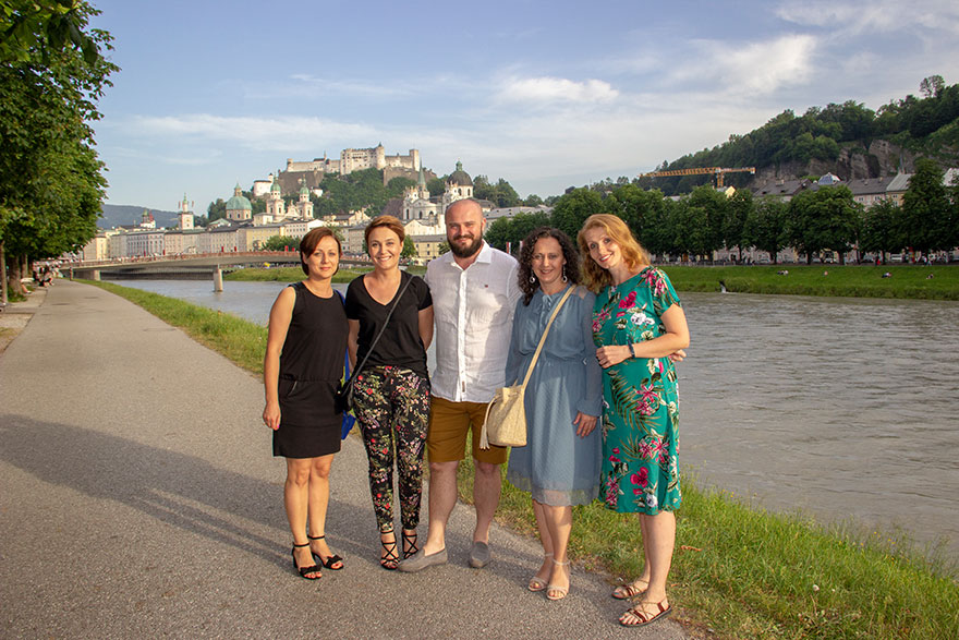 Monika Zwijacz (left) and her practice team in Salzburg's old town. Monika Zwijacz (left) and her practice team in Salzburg's old town.