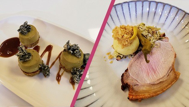 Knuspriger Schweinsbraten & Kürbiskernöl-Biskuit