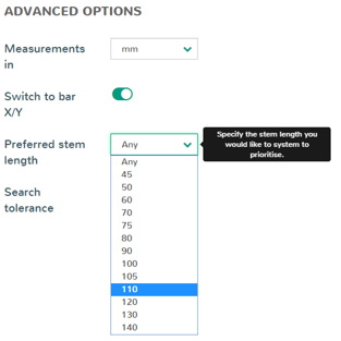 Preferred stem length setting in Advanced Bike Finder
