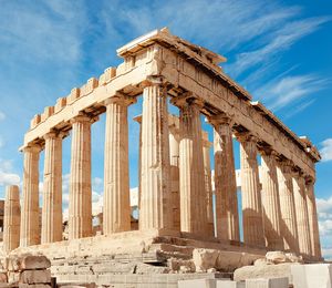 The Parthenon, an ancient ruin, outdoors on a sunny day in Greece