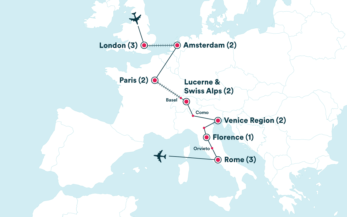 Map for the European Road Trip tour