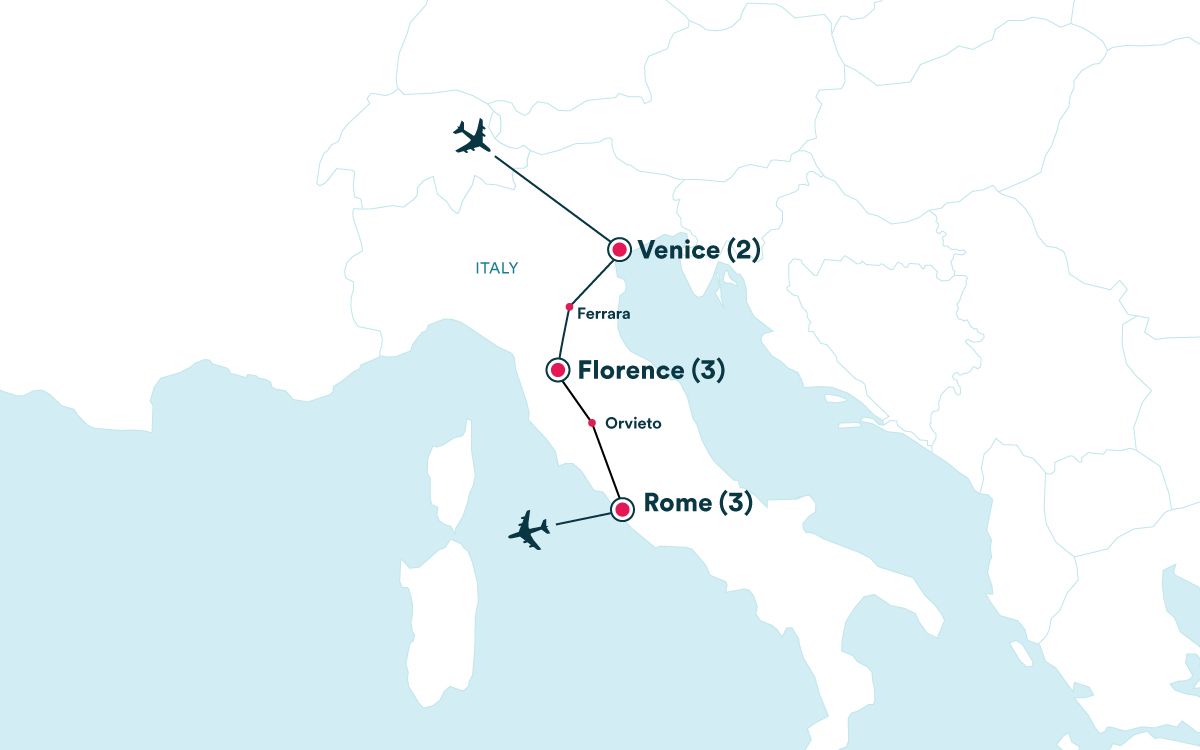 Map for the New Year's in Florence: Venice, Florence & Rome tour