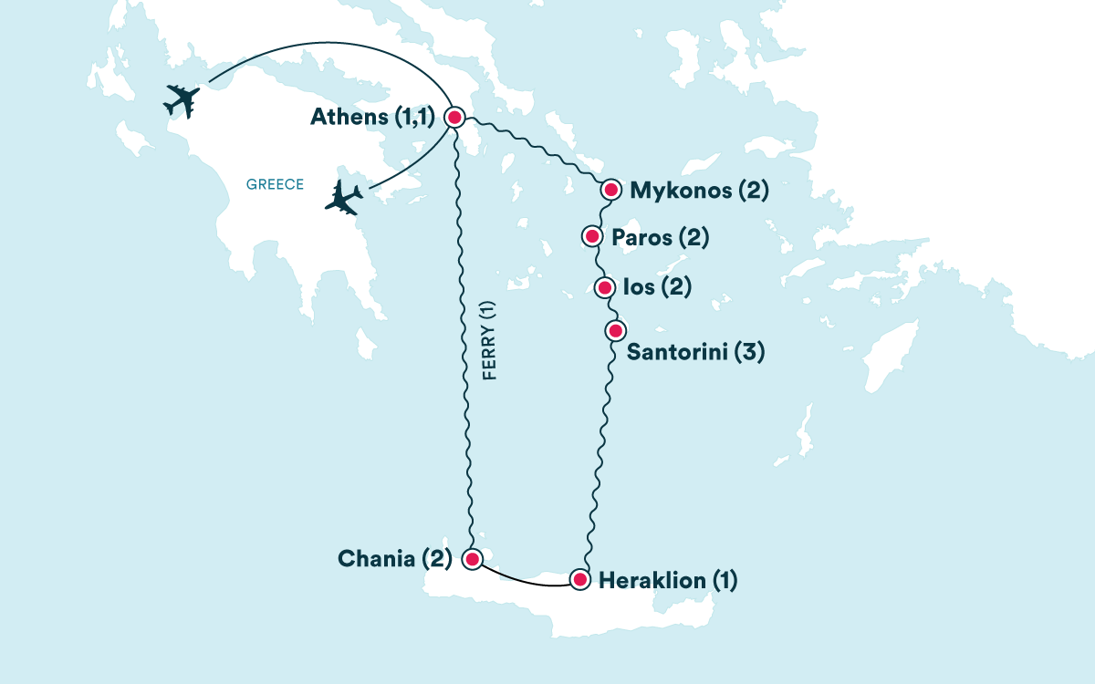 Map for the Ultimate Greek Islands tour