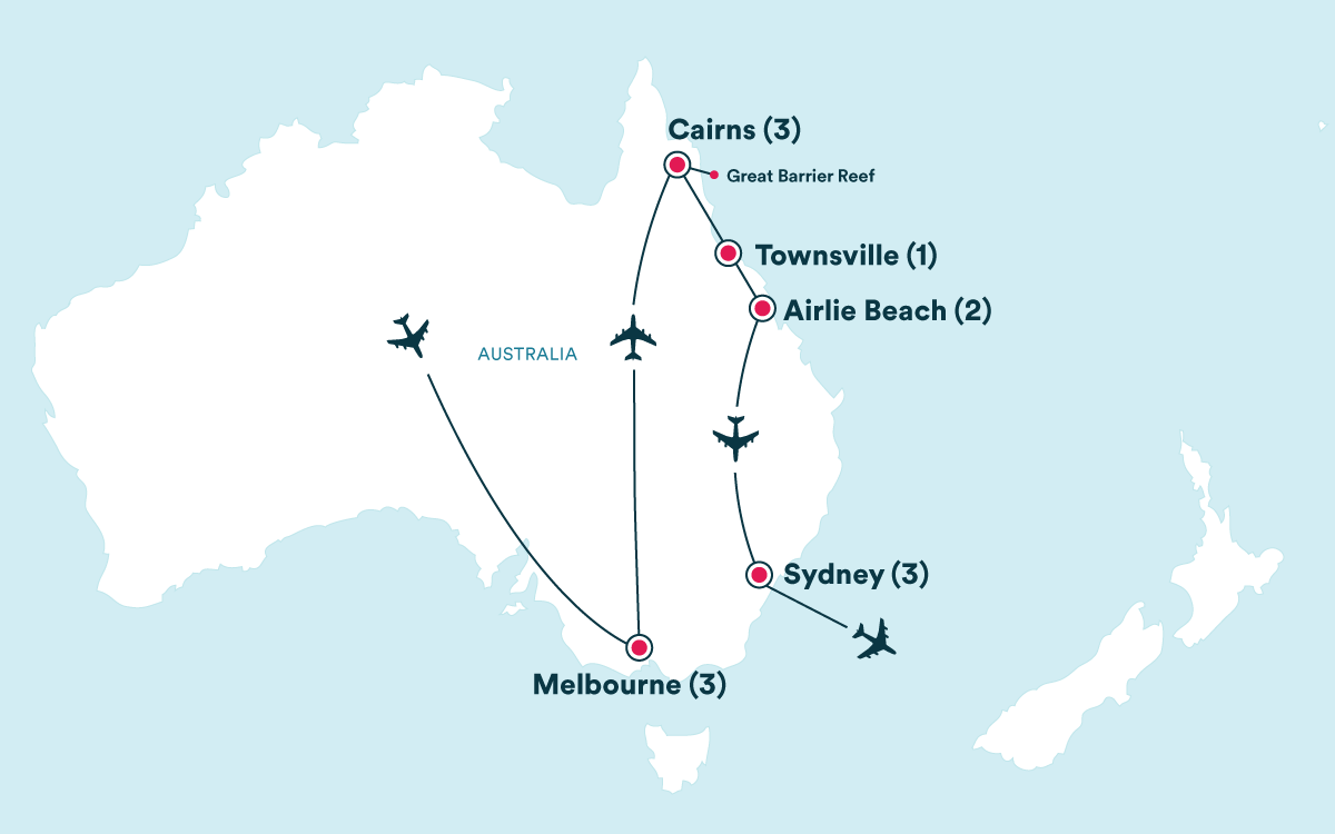 Map for the New Year's in Australia: Highlights of Australia tour