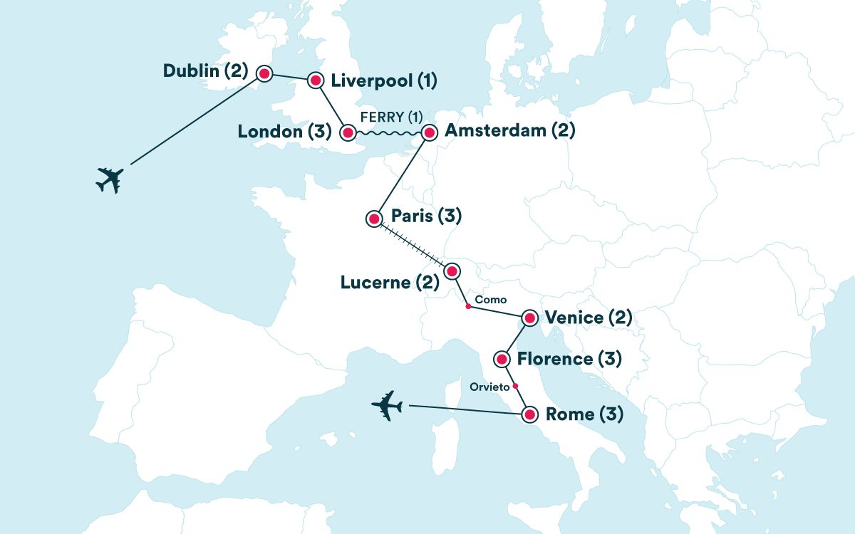 Map for the Highlights of Europe tour