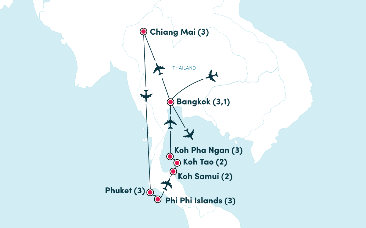 Map for the New Year's in Thailand: Thailand Island Paradise tour