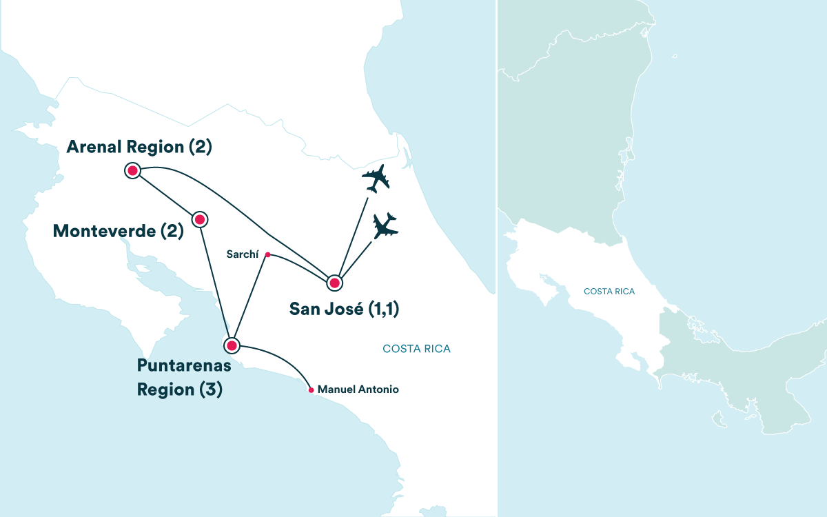 Map for the New Year's in Costa Rica: Costa Rica Adventure tour