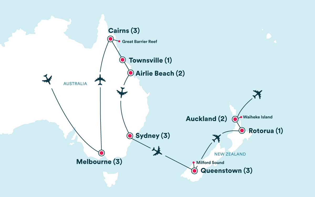 Map for the New Year's in Australia: Australia & New Zealand Adventure tour