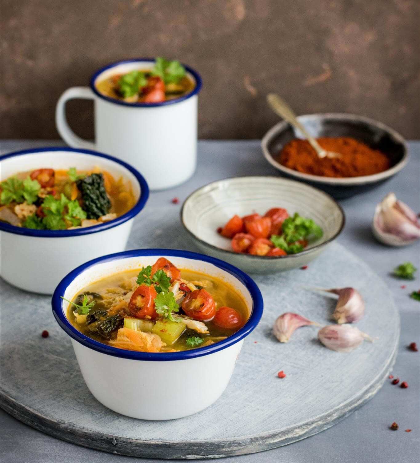 A bowl of patsas, a Greek stew.