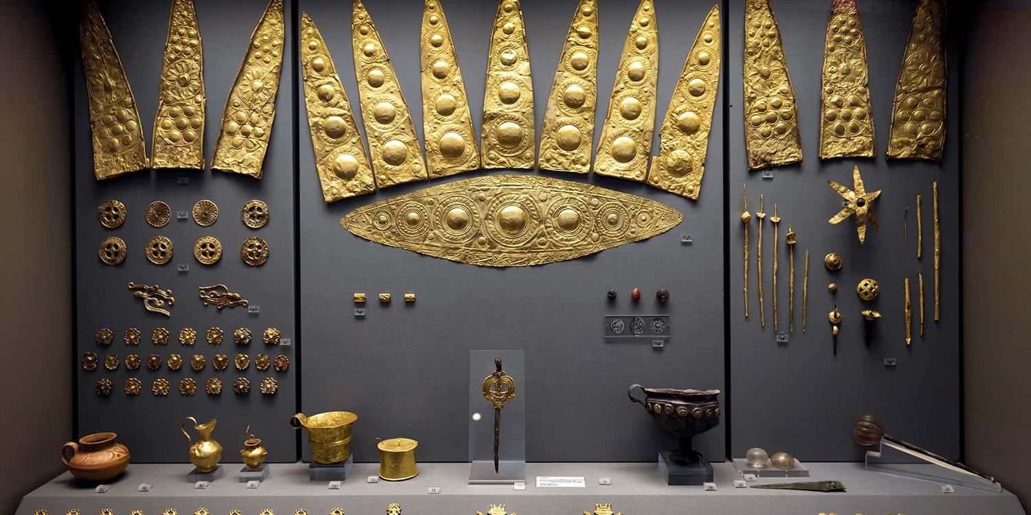 Gold jewelry at the National Archaeological Museum in Athens, Greece.