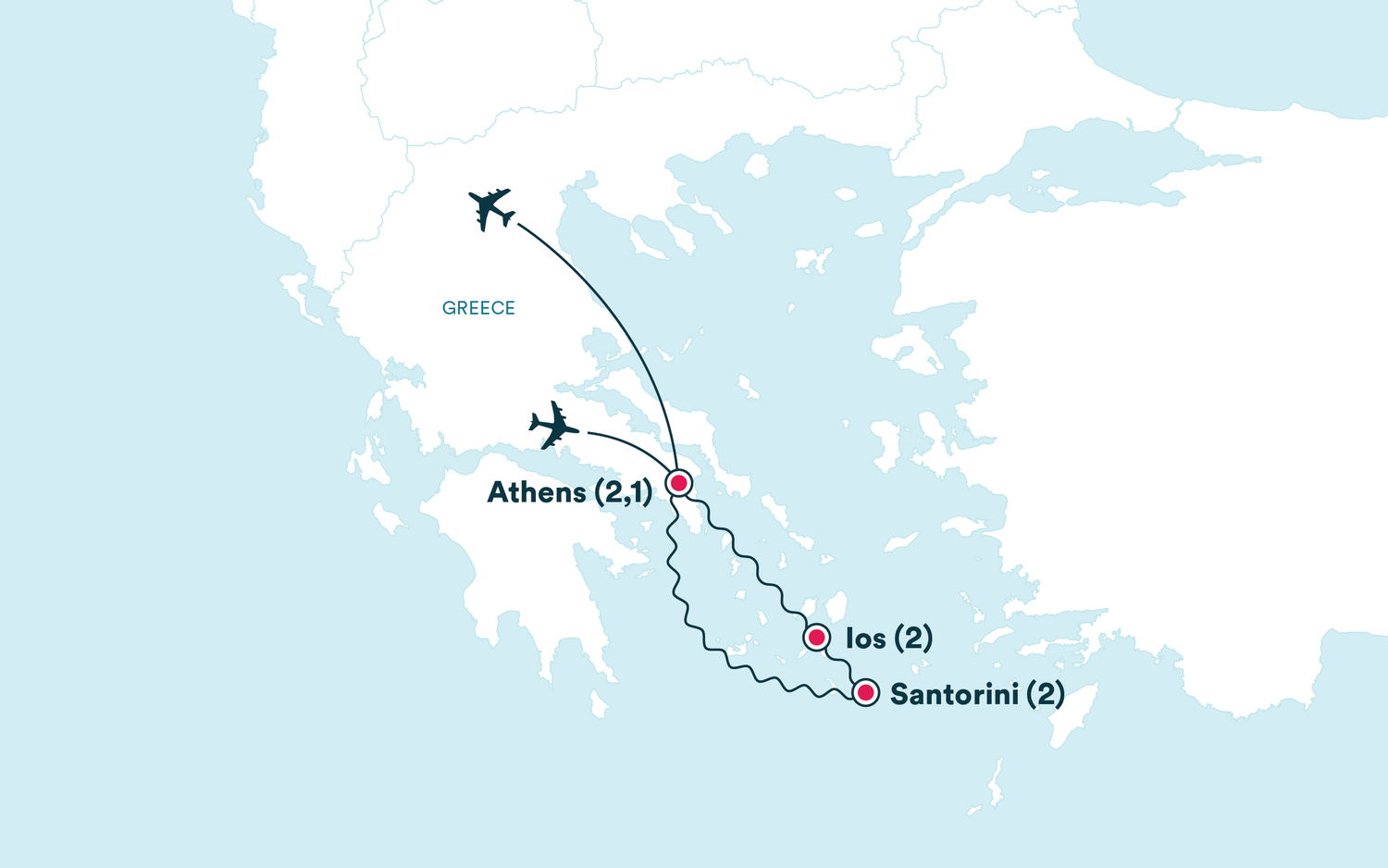 Map for the Greek Island Getaway: Ios & Santorini tour
