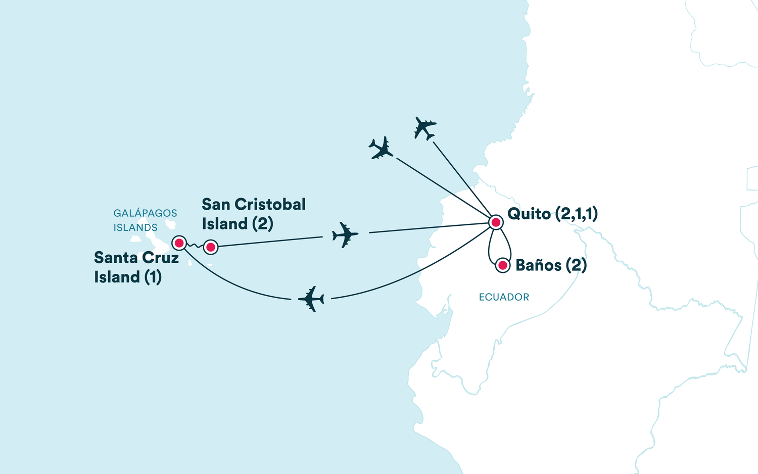 Map for the Ecuador & the Galápagos tour