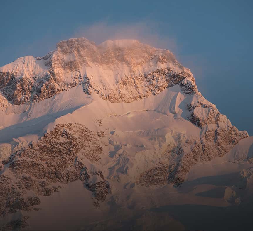 A peak in the Swiss Alps covered in snow.