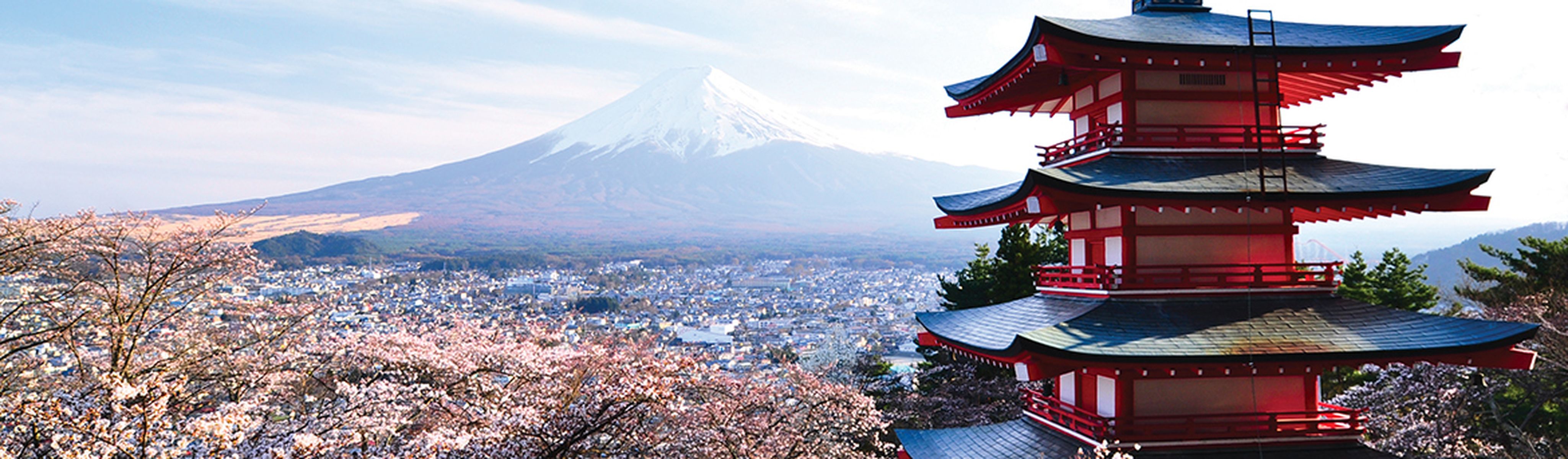 Chureito Pagoda and Mt. Fuji in spring with cherry blossoms