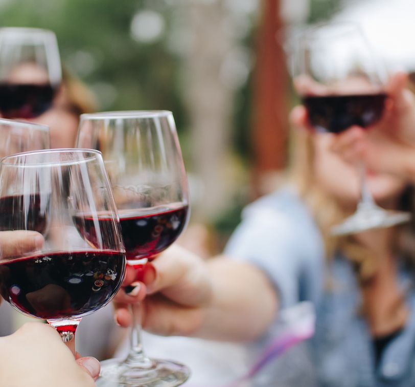 Travelers cheers with glasses of French wine