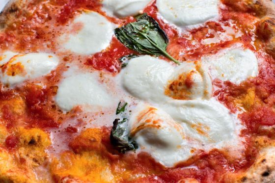 close up of margarita pizza