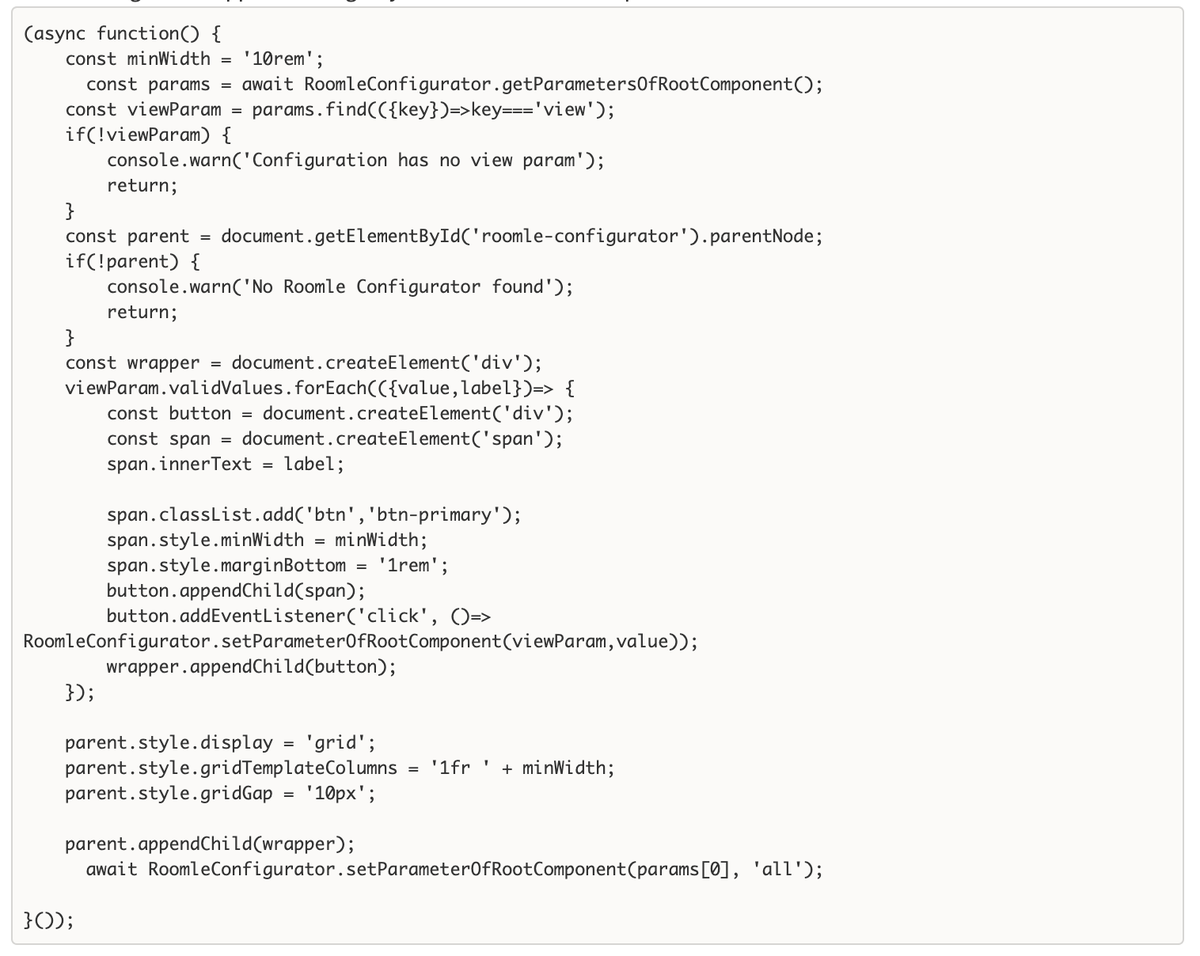 Code snippet external parameter control