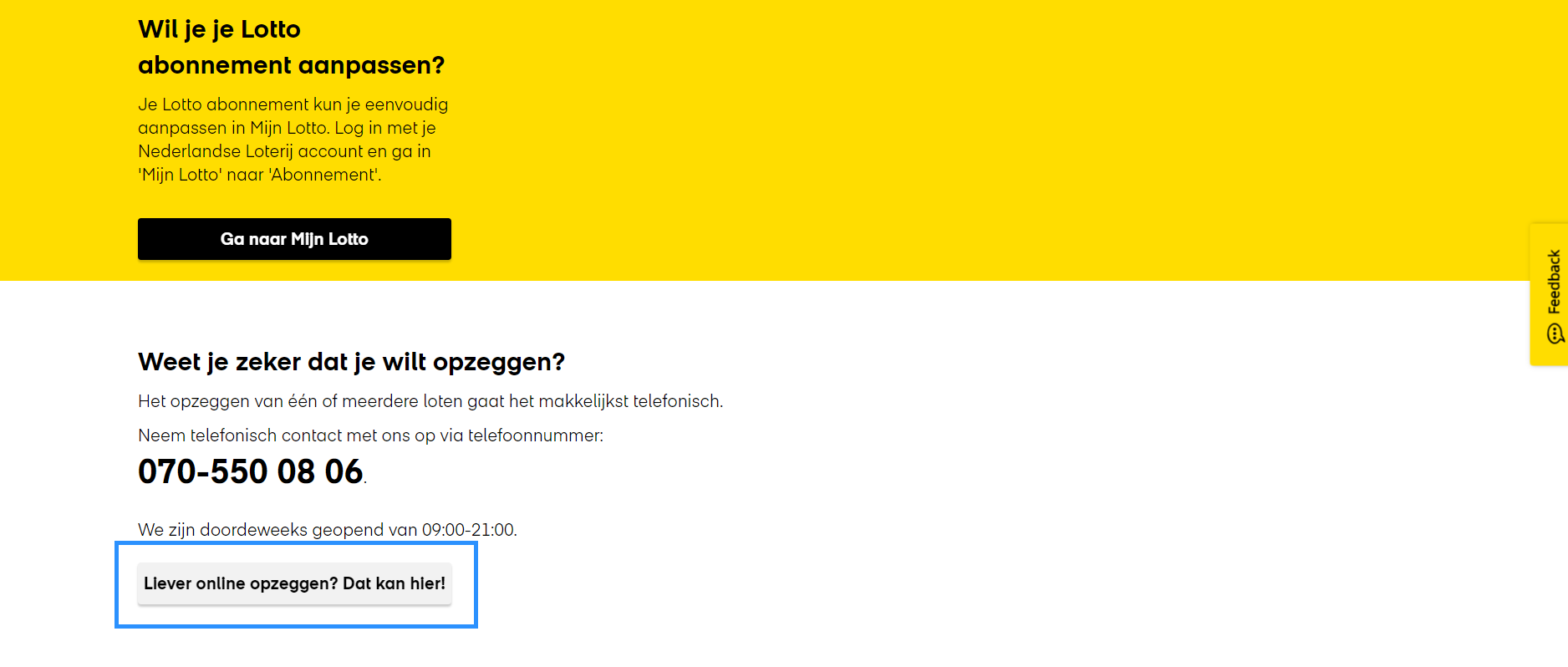 Online opzeggen Lotto