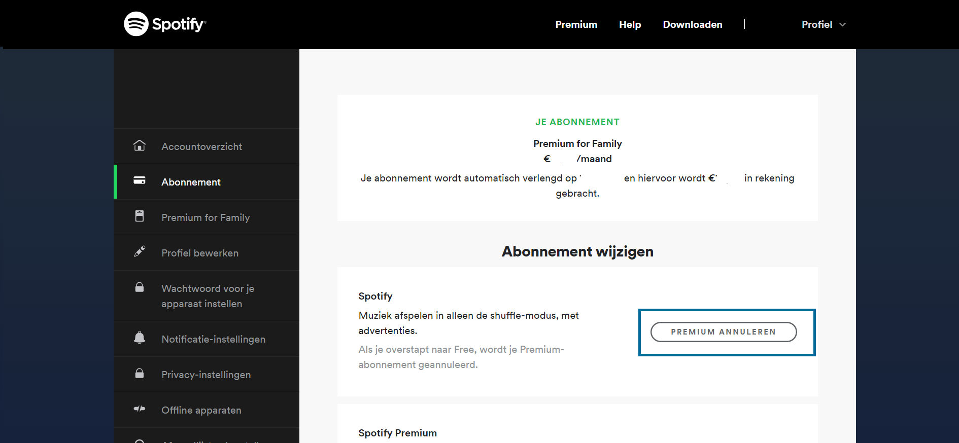 spotify premium online opzeggen