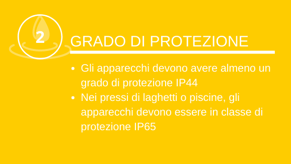 Grado di protezione: Gli apparecchi devono avere almeno un grado di protezione IP44