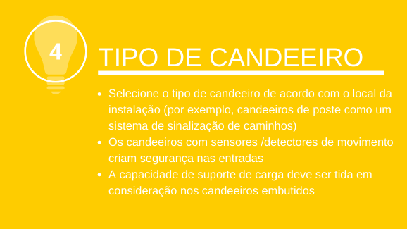 Tipo de candeeiro: Selecione o tipo de candeeiro de acordo com o local da instalação