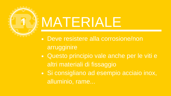 Materiale: Deve resistere alla corrosione/non arrugginire