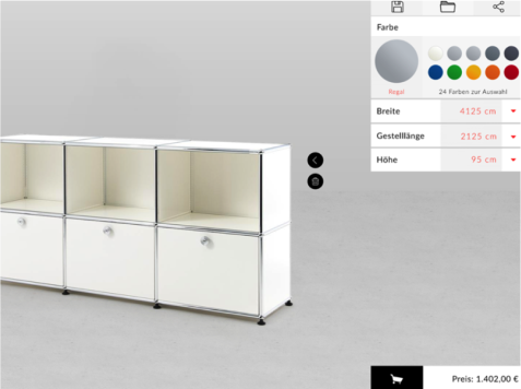 Configure furniture products live in 3D via the Roomle floorplanner app