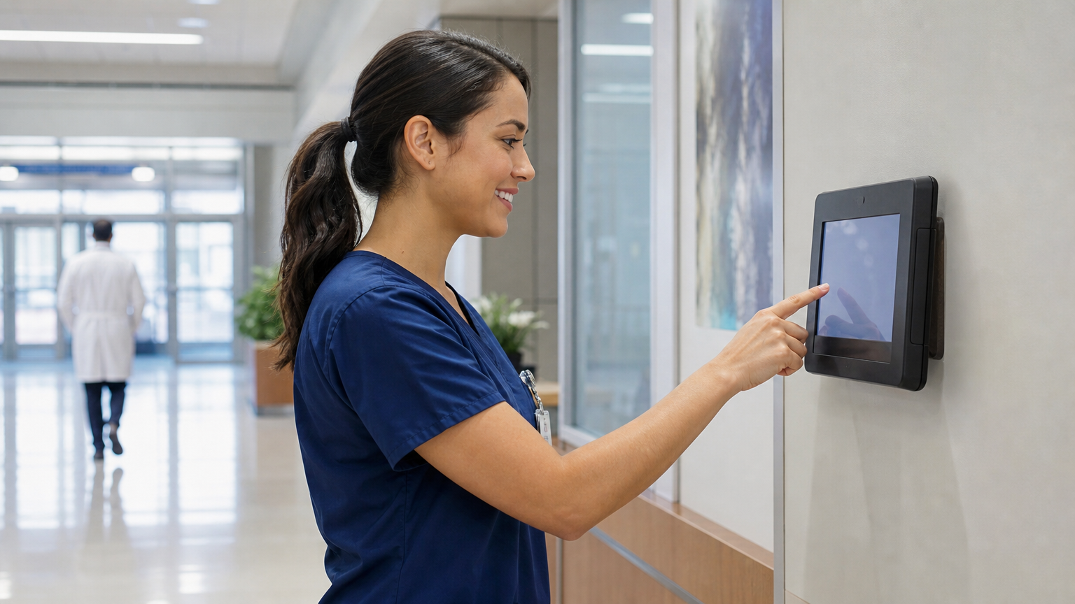 Healthcare worker clocking in for a shift using a time tracking app